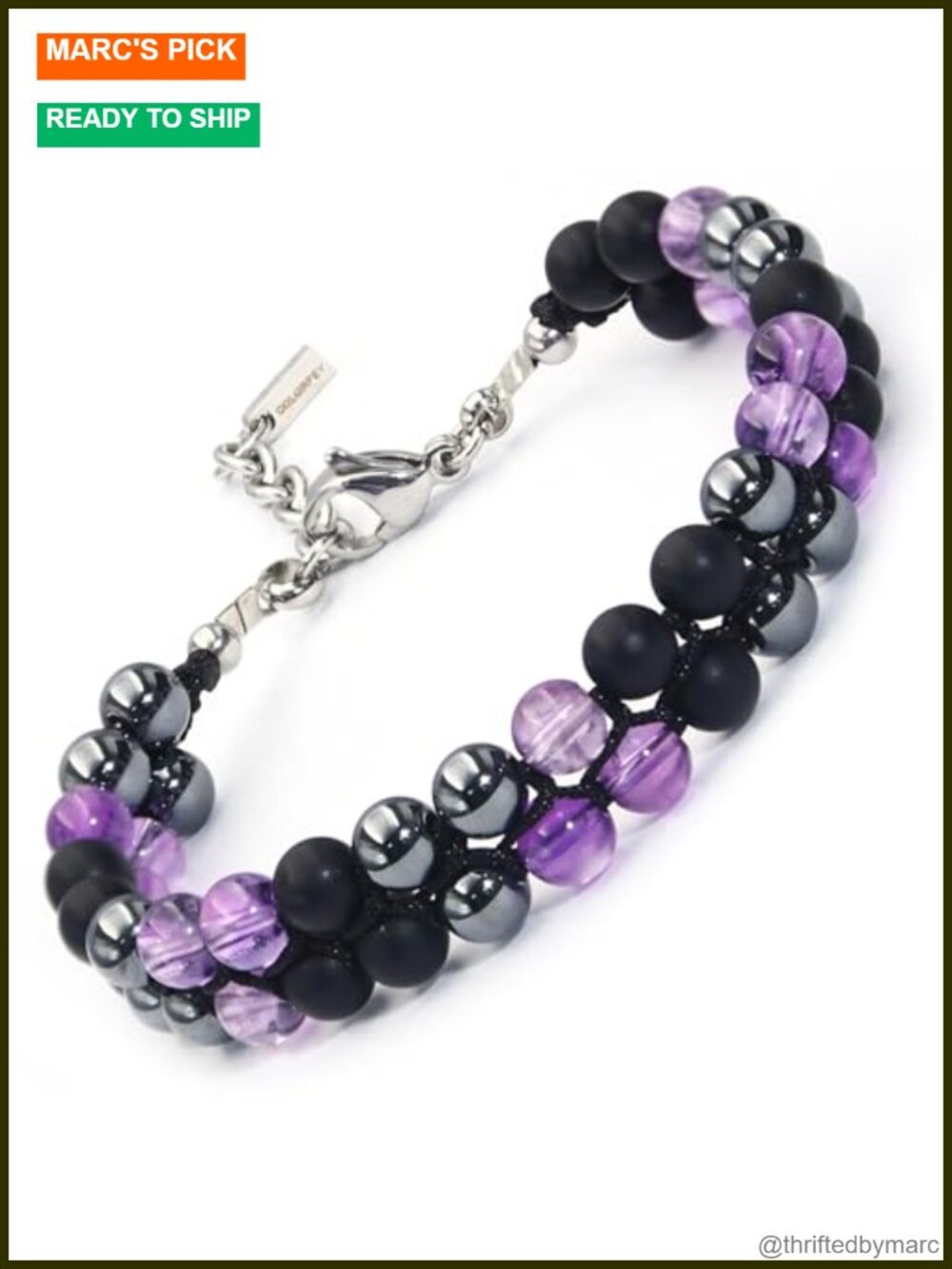 Triple Protection Crystal Bracelet Amethyst Black Onyx Hematite Handmade
